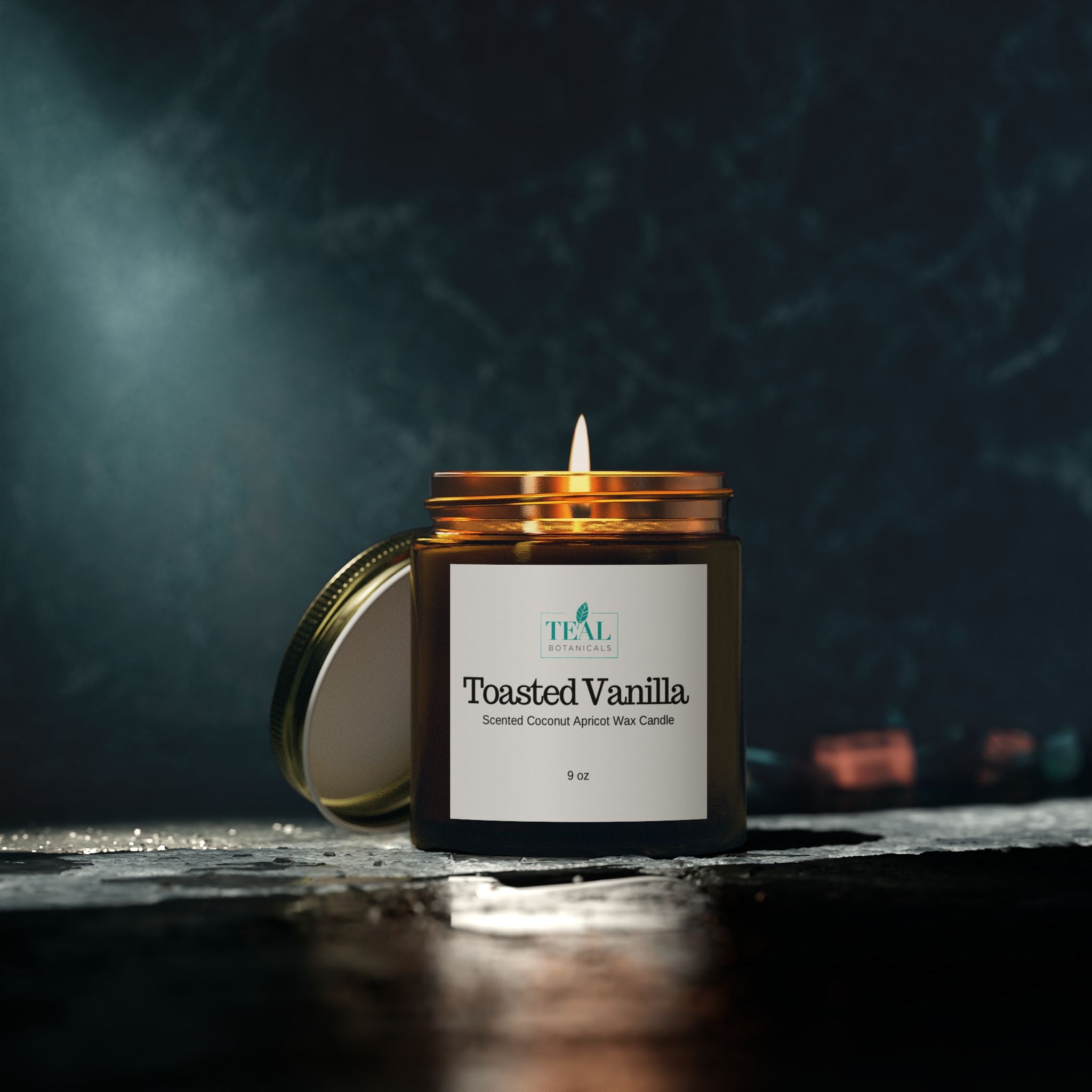 Toasted Vanilla Scented Candle, Coconut Apricot Wax 9oz