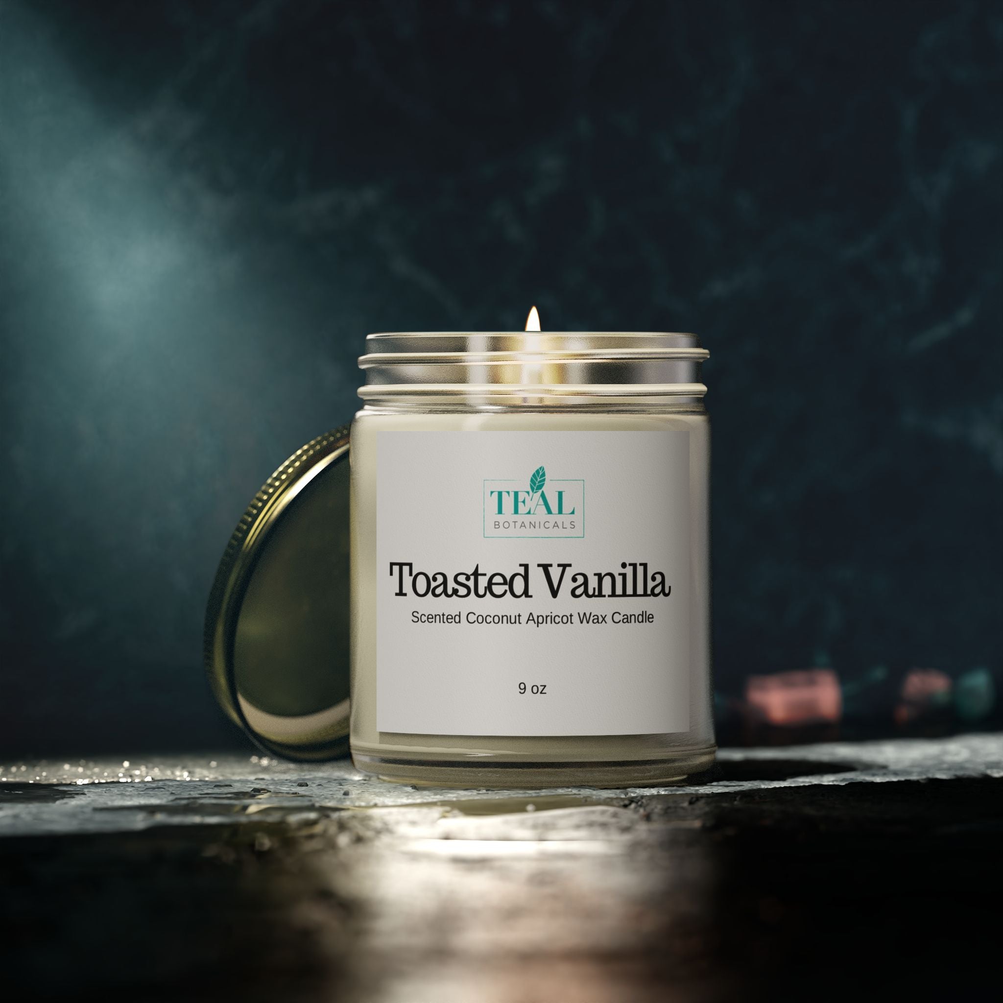 Toasted Vanilla Scented Candle, Coconut Apricot Wax 9oz