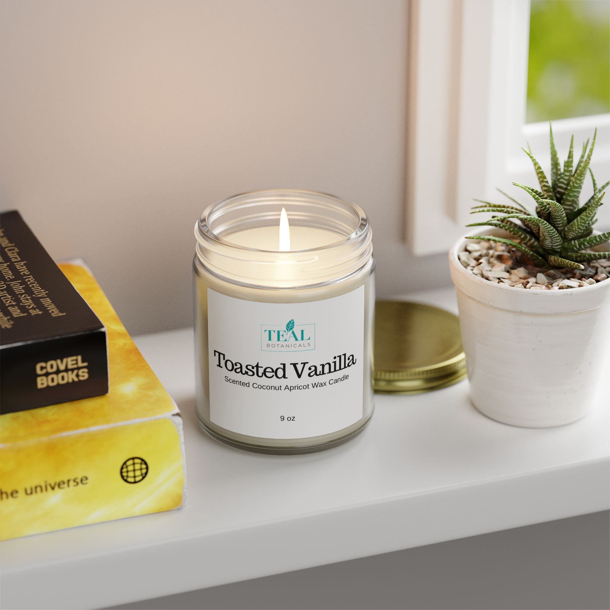Toasted Vanilla Scented Candle, Coconut Apricot Wax 9oz