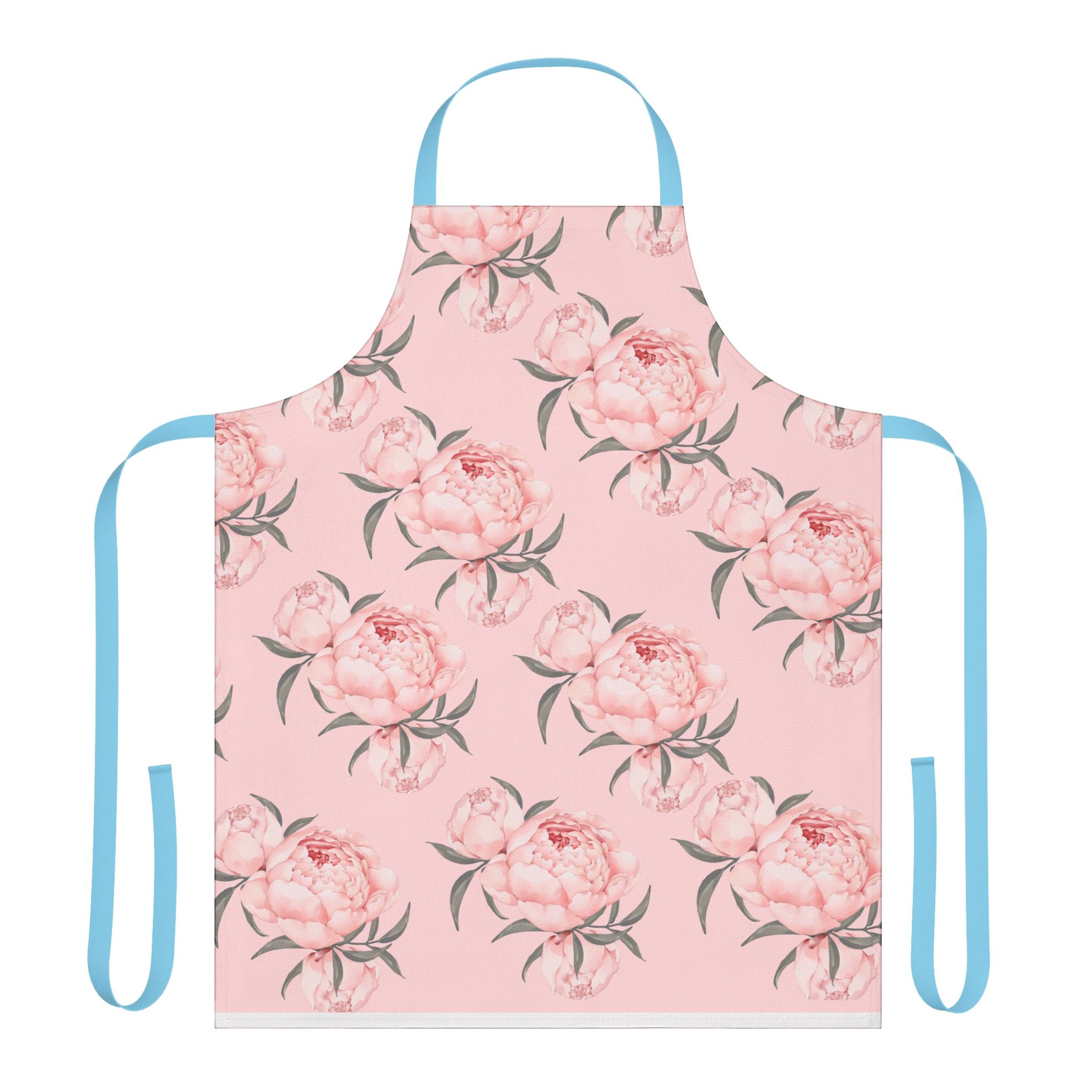 Chef Apron, Pink Peony Design, 5-Color Straps, Personalized Kitchen Cooking Gift