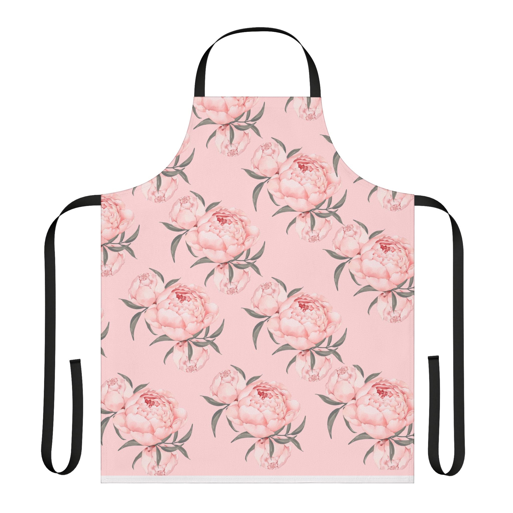Chef Apron, Pink Peony Design, 5-Color Straps, Personalized Kitchen Cooking Gift