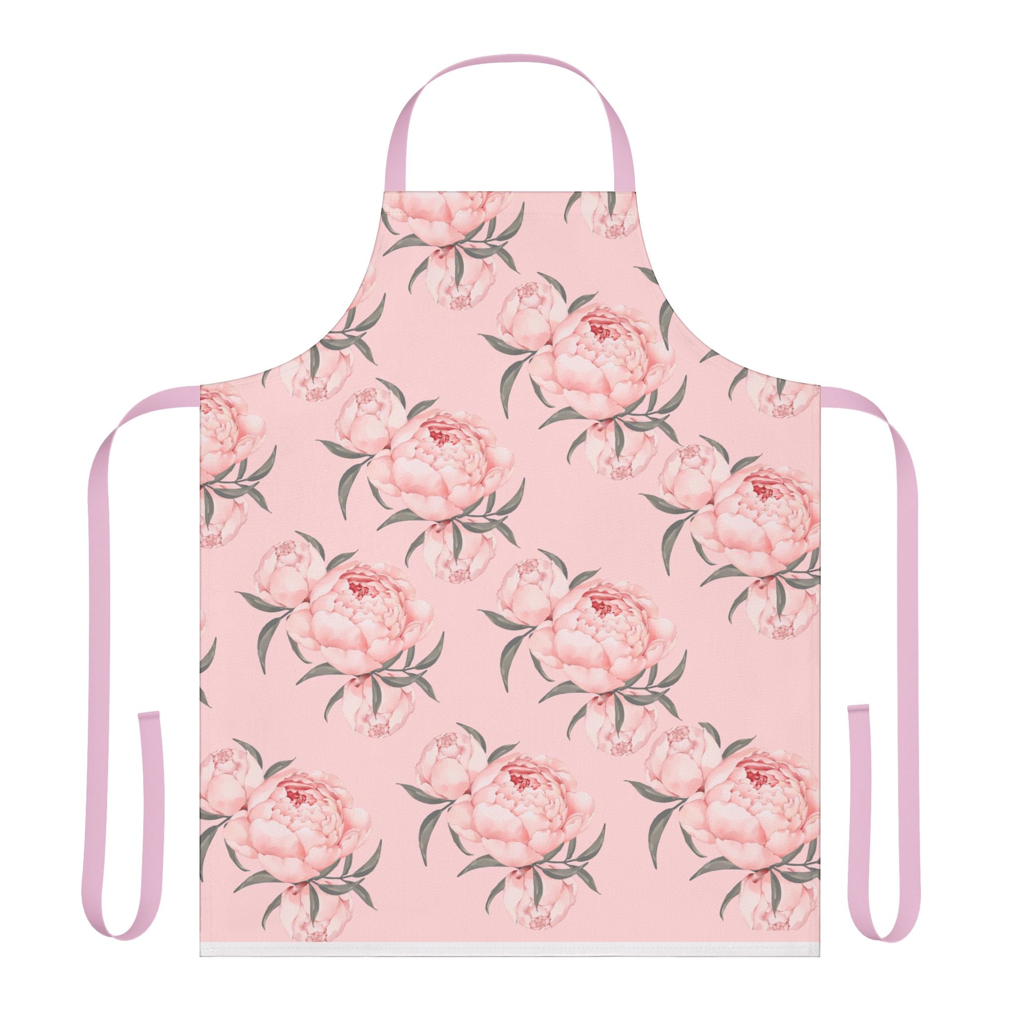 Chef Apron, Pink Peony Design, 5-Color Straps, Personalized Kitchen Cooking Gift